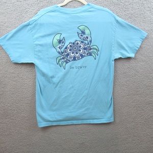 Simply Southern Womens Shirt Large Blue Crab Beach Paisley Be Brave Logo Preppy